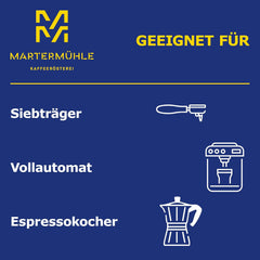 Boabe de espresso Martermühle Office Blend 1 kg, concentrație medie | Arabica/Robusta | Arome: Migdale, Ciocolată | Boabe de espresso întregi, prăjite ușor, aciditate scăzută