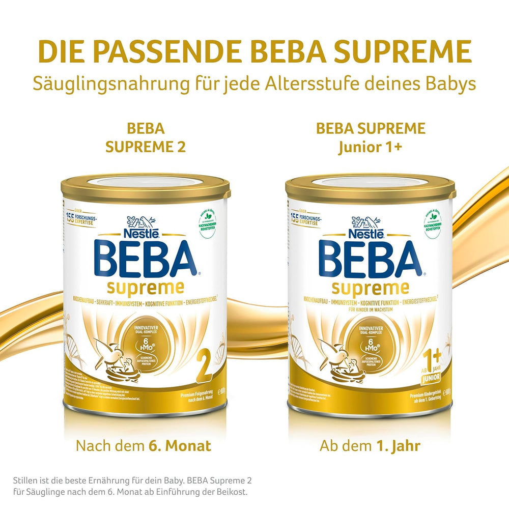 BEBA SUPREME JUNIOR 1 Plus - Nápoj pro děti od 1 roku, s komplexem 6 HMO, bez laktózy, bez palmového tuku, bez rybího tuku, výživa pro malé děti, sušené kojenecké mléko, balení 6 ks (6 x 800g)