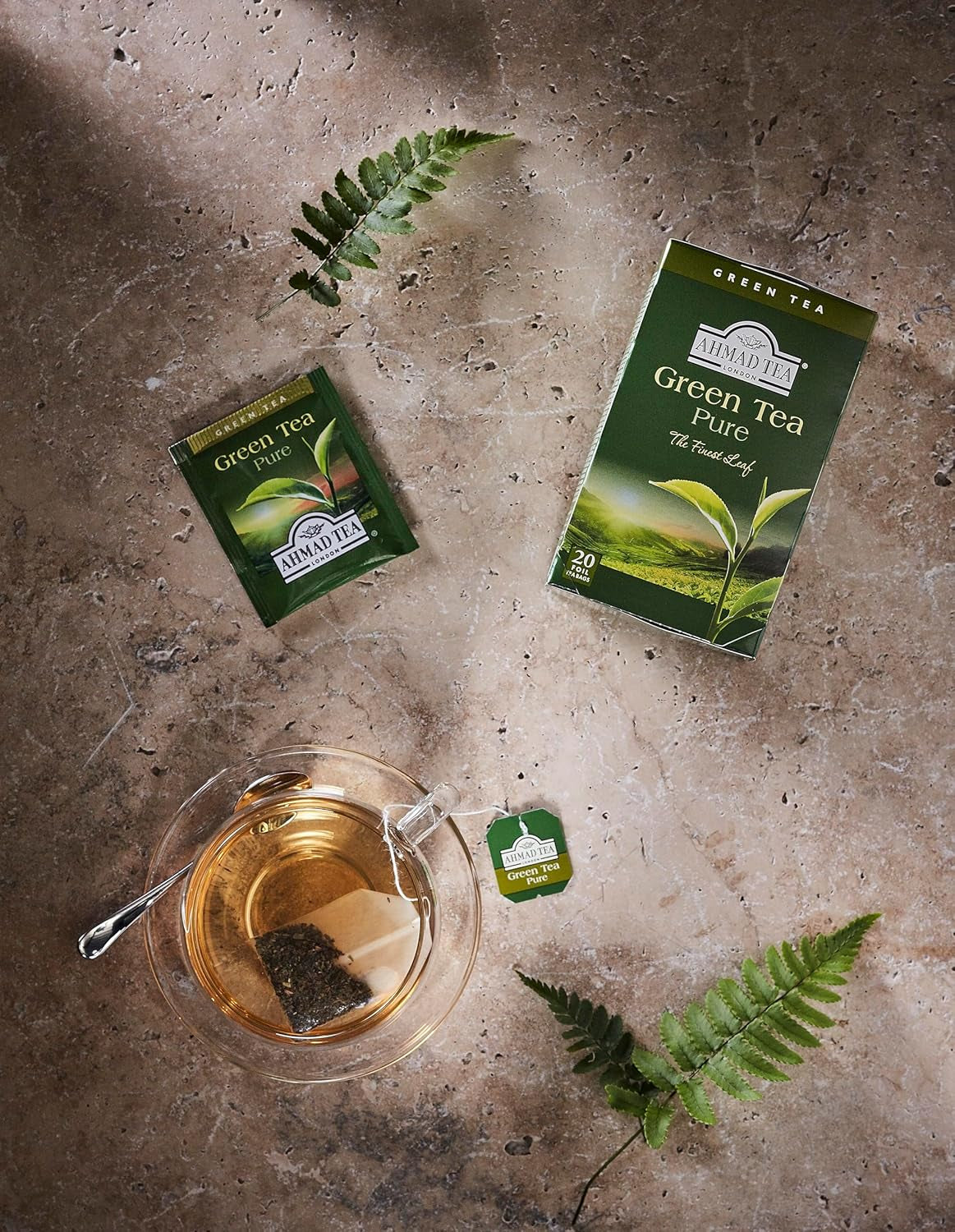 Ahmad Tea - Ceai verde - Pliculețe de ceai ambalate individual, cu aromă sigilată, cu 2 g de ceai per porție - 20 pliculețe de ceai cu bandă (pachet cu 2)