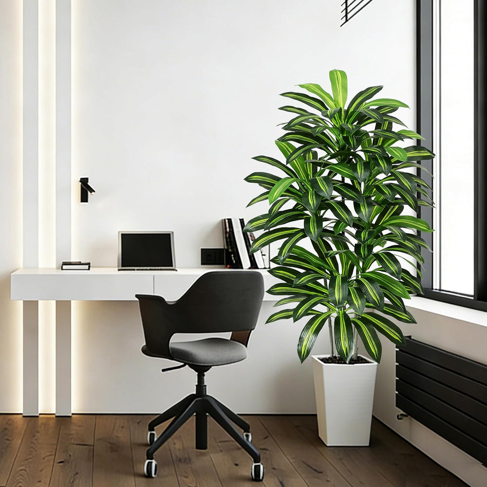 Künstlicher Dracaenabaum,Kunstpflanzen Groß,Faux Tree Mit Weißem Hohen Pflanzer Realistische Kunstpflanze Dracaena,Kunstpflanzen Für Wohnzimmer, Büro & Garten(1, Weißer Hoher Pflanzer, 150Cm)