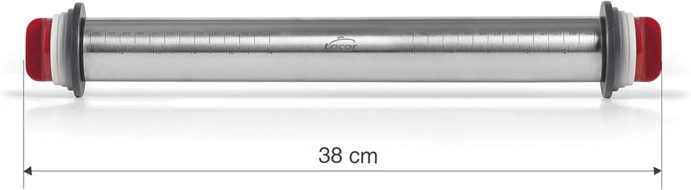 - 67143 - Amasar Küchenroller, 4 abnehmbare Scheiben, Edelstahl, gravierte Messzeichen, Alle Masse, 41,5 cm, Spülmaschinenfreundlich, Grau