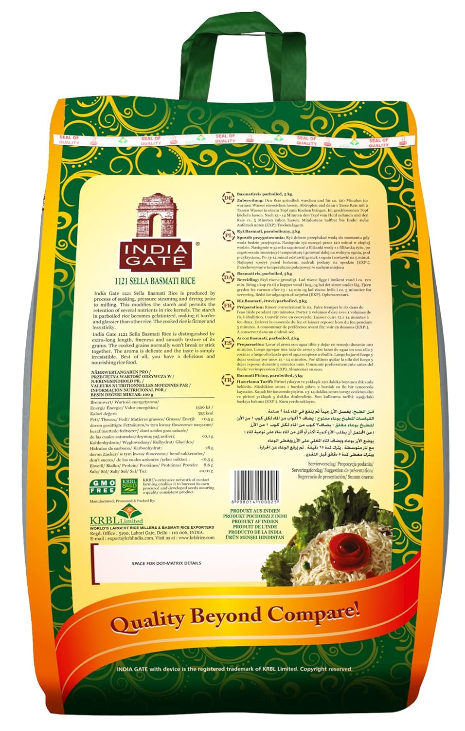 INDIA GATE Sella Basmati rýže, předvařená (z Indie, jemná dlouhozrnná), ochucená, hromadné balení - 1 balení (1 x 5 kg)