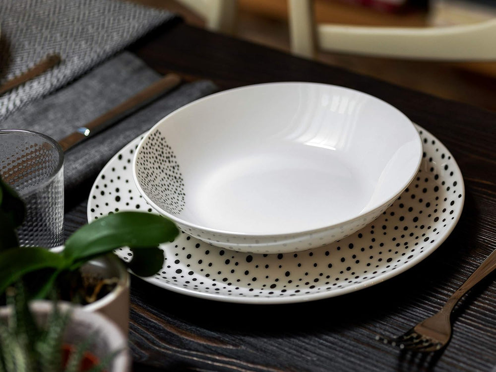 Serviciu de masă Graphic, 18 piese pentru 6 persoane, porțelan, alb