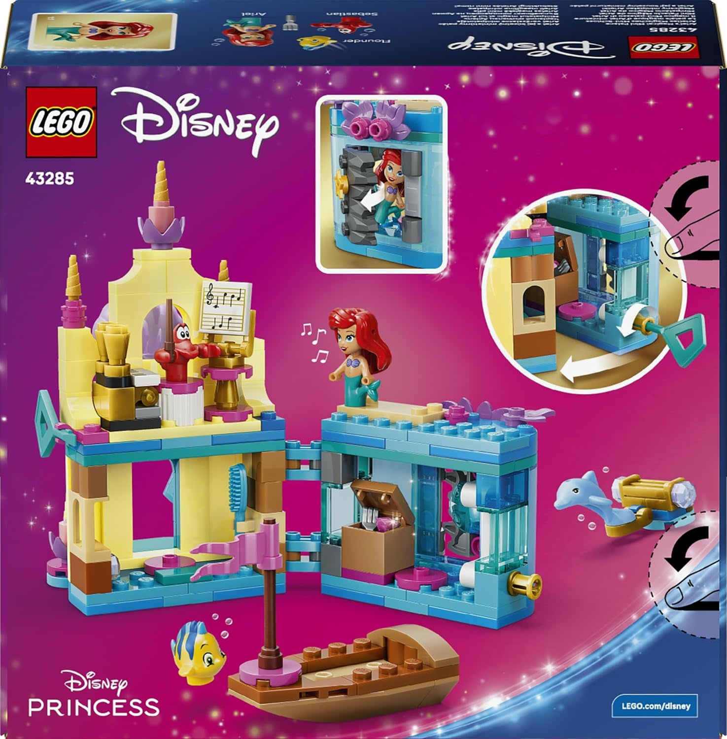 LEGO ǀ Disney Princezna Arielles Kouzelný mini hrad - Spielzeug Schloss aus Die kleine Meerjungfrau mit Einer Micro Puppe, Tierfiguren Sebastian & Fabius - Geschenk für Mädchen ab 5 Jahren - 43285