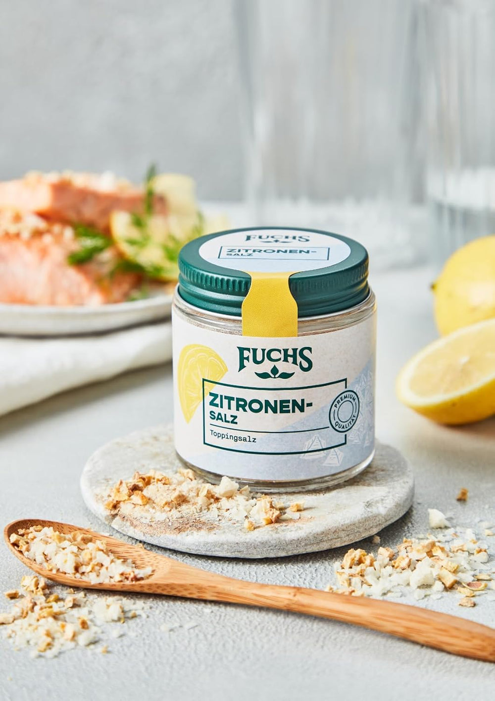Fuchs Gewürze - Citronensalz | Toppingsalz mit Pyramidenflocken & Zitrone | Crunchy Verfeinerung für Fisch und Gemüse | Citronová sůl v Premium-Qualität | 60 g v wiederverschließbaren Gewürzglas