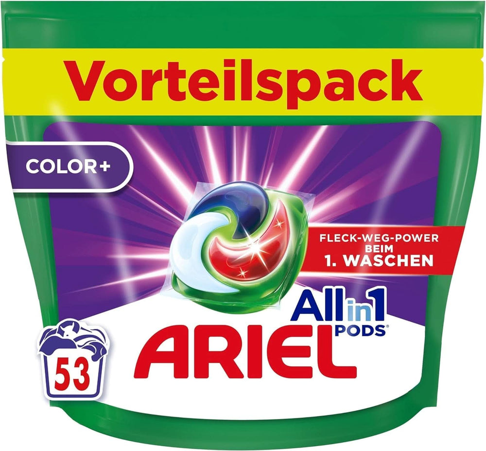 Ariel Allin1 PODS, Color+ kapsle tekutého pracího prostředku 53 praní, vynikající odstranění skvrn při prvním praní Prací prostředky Naty Shop 53 kapslí Nový model
