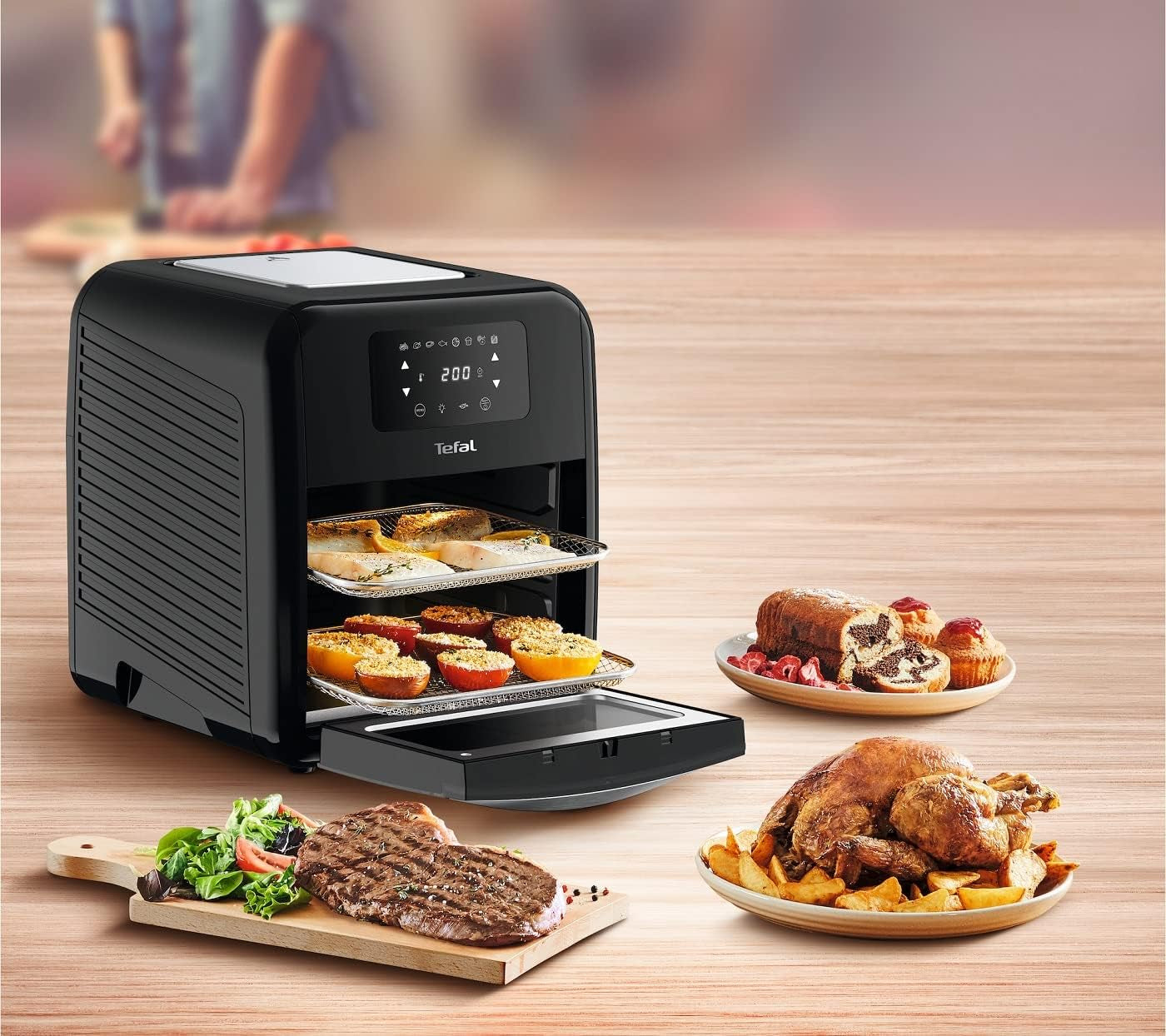 Horkovzdušná fritéza Tefal Easy Fry Trouba & Grill 9 v 1, 11 l pro 6 porcí, 7 příslušenství, 8 programů, recepty online Spotřebiče Naty Shop