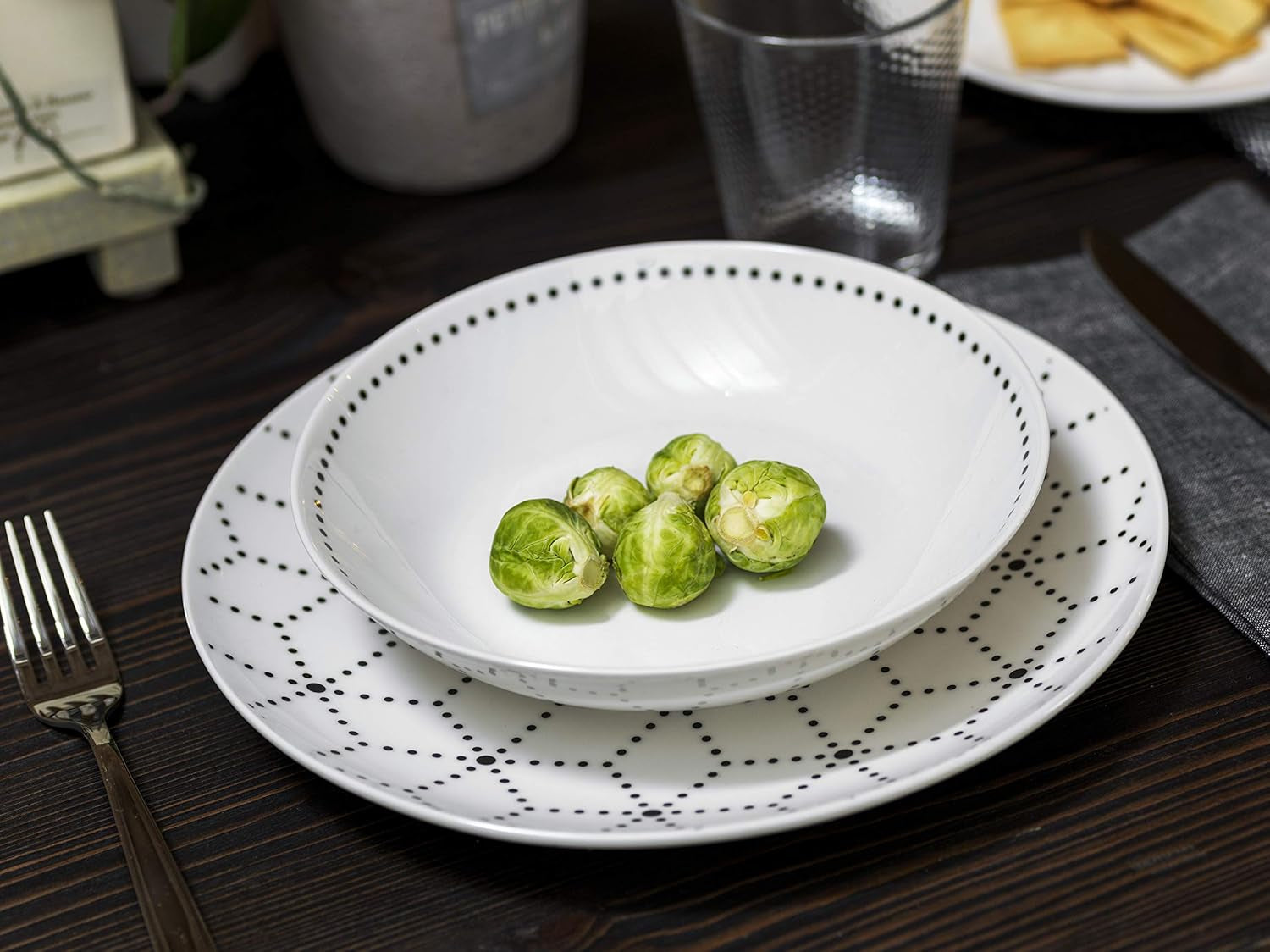 Serviciu de masă Graphic, 18 piese pentru 6 persoane, porțelan, alb