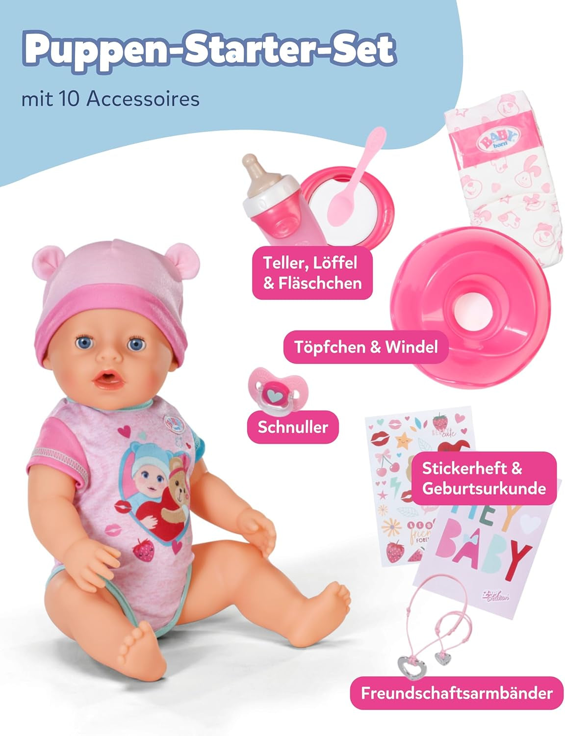 BABY Born Emma - Păpușă de 43 cm înălțime - 10 funcții Inclusiv accesorii și rochiță - Funcționează complet fără baterii - Potrivit pentru copii cu vârsta de 3 ani și peste Papusi Naty Shop