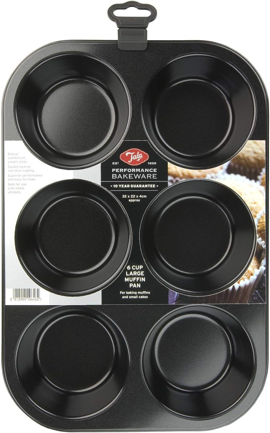 Tala Performance Muffin-Blech, 6 Löcher, Jumbo-Größe, Karbonstahl Von Professioneller Stärke, Mit Antihaftender Eclipse-Beschichtung, Schwarz Matrite si tavi pentru copt Naty Shop Form Für 6 Große Muffins