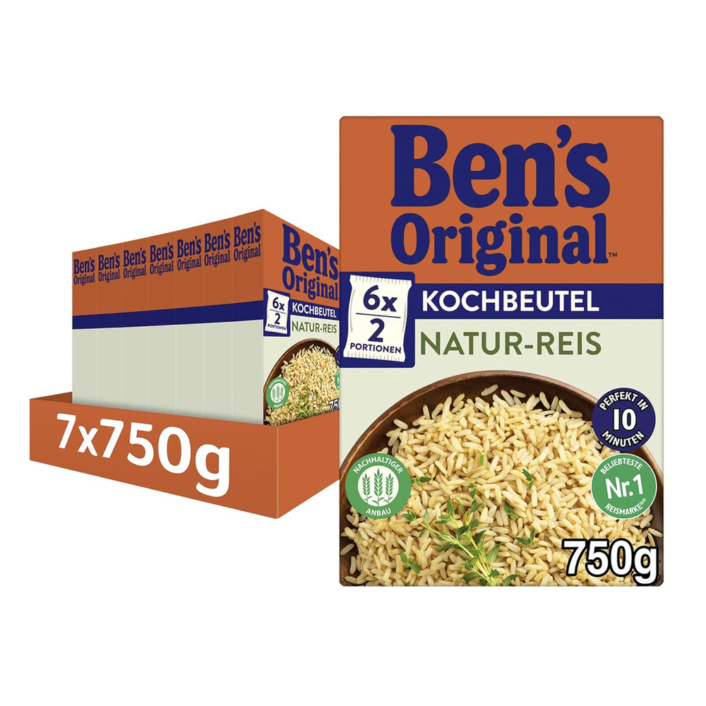 BEN'S ORIGINAL™ natural rýže v sáčku, 9 x 500 g