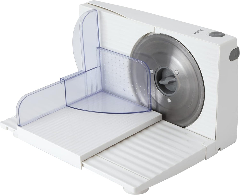 Kompaktní elektrický kráječ JECF0300, odnímatelná čepel z nerezové oceli, průměr 170 mm, ovládání tloušťky 0 až 15 mm, 150W struhadla a kráječe Naty Shop