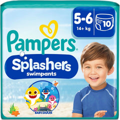 Pampers Velikost 5-6 Splashers Baby Shark Limitovaná edice 10 balení Jednorázové plenky na plavání pro bezpečnou ochranu vody