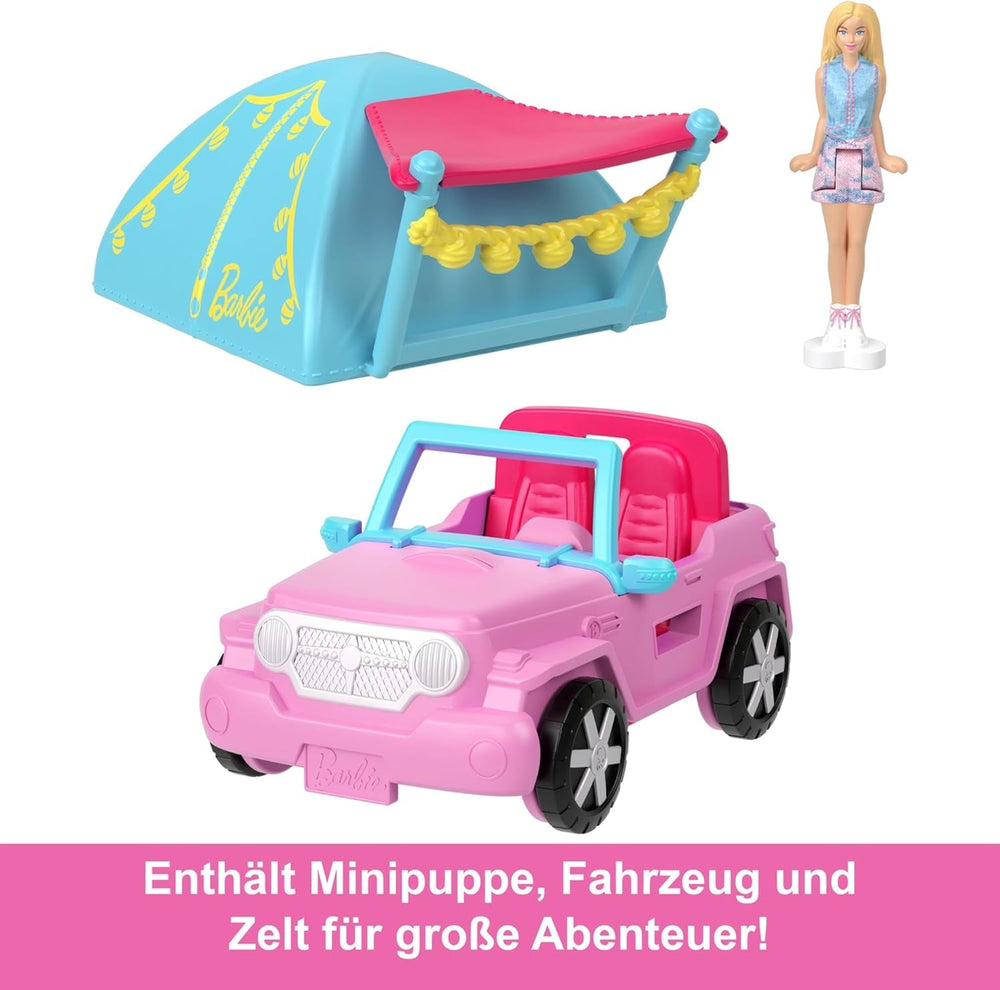 Barbie Mini Barbieland set de păpuși și vehicule de jucărie, păpușă de 1,5 inci și vehicul de jucărie iconic cu surpriză care își schimbă culoarea, HYF43 Papusi Naty Shop