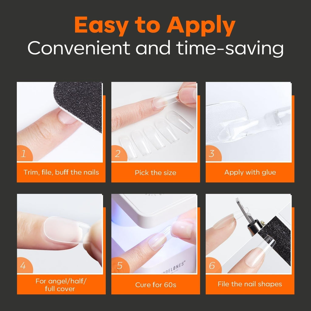 Modelones Tips Unghii 216 Piese - Set Tips Unghii Acoperire Completă, Set Tips Gel Moale, Tips Unghii Rășină PMMA Pre-Lustruire, Unghii Artificiale pentru Lipire pe Nail Art DIY, Migdale Scurte XS