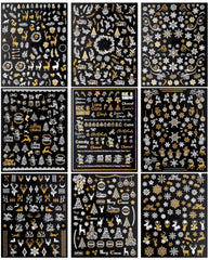 JMEOWIO Nagelsticker Weihnachten 9 Blatt Nail Art Sticker Selbstklebend Nagelaufkleber Schneeflocke Schneemann Festival Weißes Gold Dekoration Nageldesign Zubehör