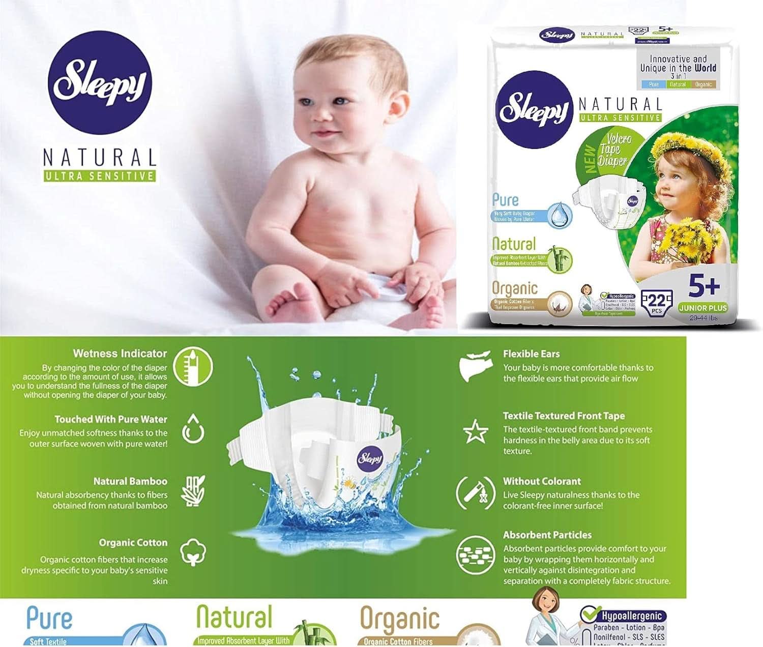 SOHO, Scutece pentru copii, fabricate din bumbac organic și extract de bambus, confort și senzatie de uscat Mama si Copilul Naty Shop