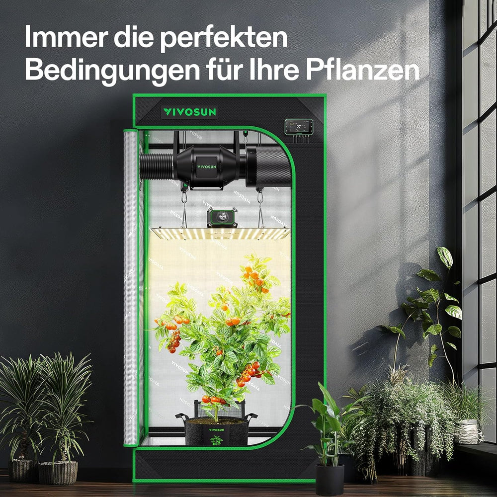 VIVOSUN Smart Grow Tent Full Set 60x60x120cm, integrovaný WiFi automatický pěstební systém se 100W celospektrálním LED světlem a účinným ventilačním systémem s ovladačem GrowHub E42A+