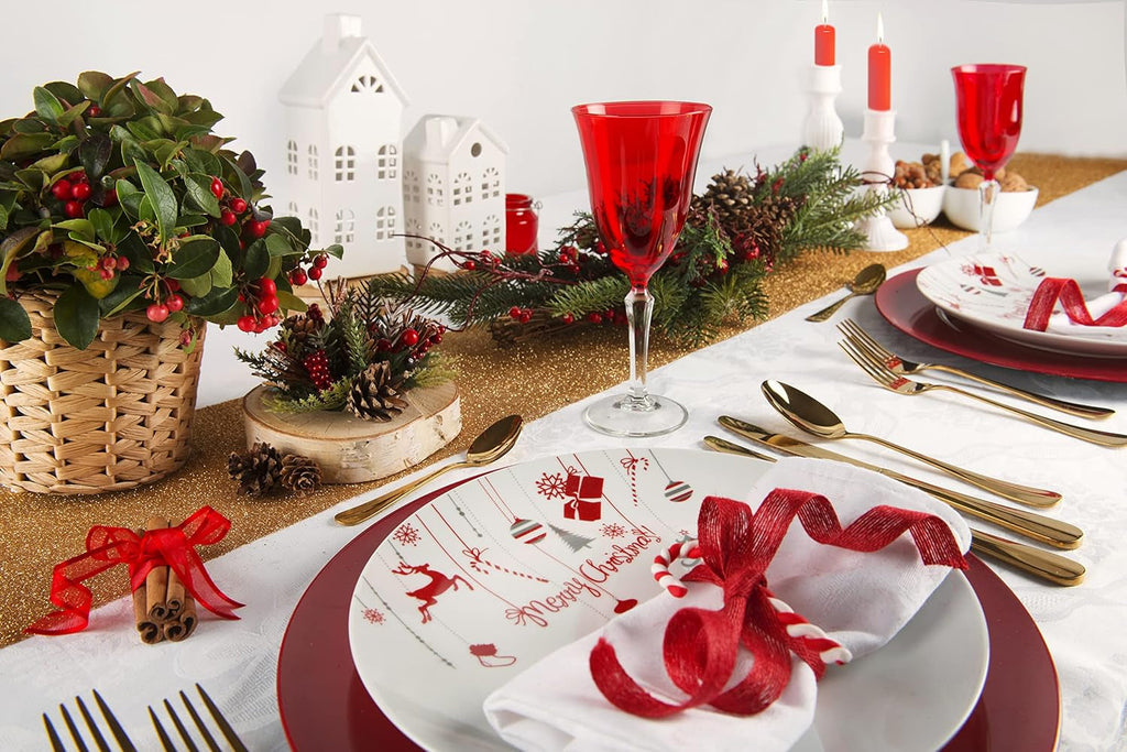 Merry Christmas Geschirr 18 Tlg. Set Weiß/Rot Seturi vesela masa Naty Shop
