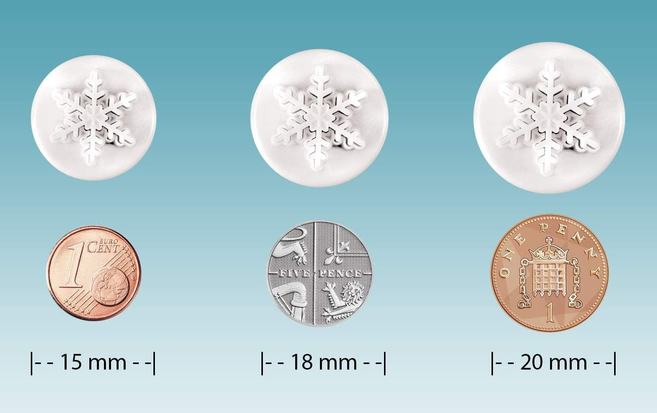 PME SF709 Mini Set de 3 Cuțite cu Piston în Formă de Fulg de Nea, Standard, Alb