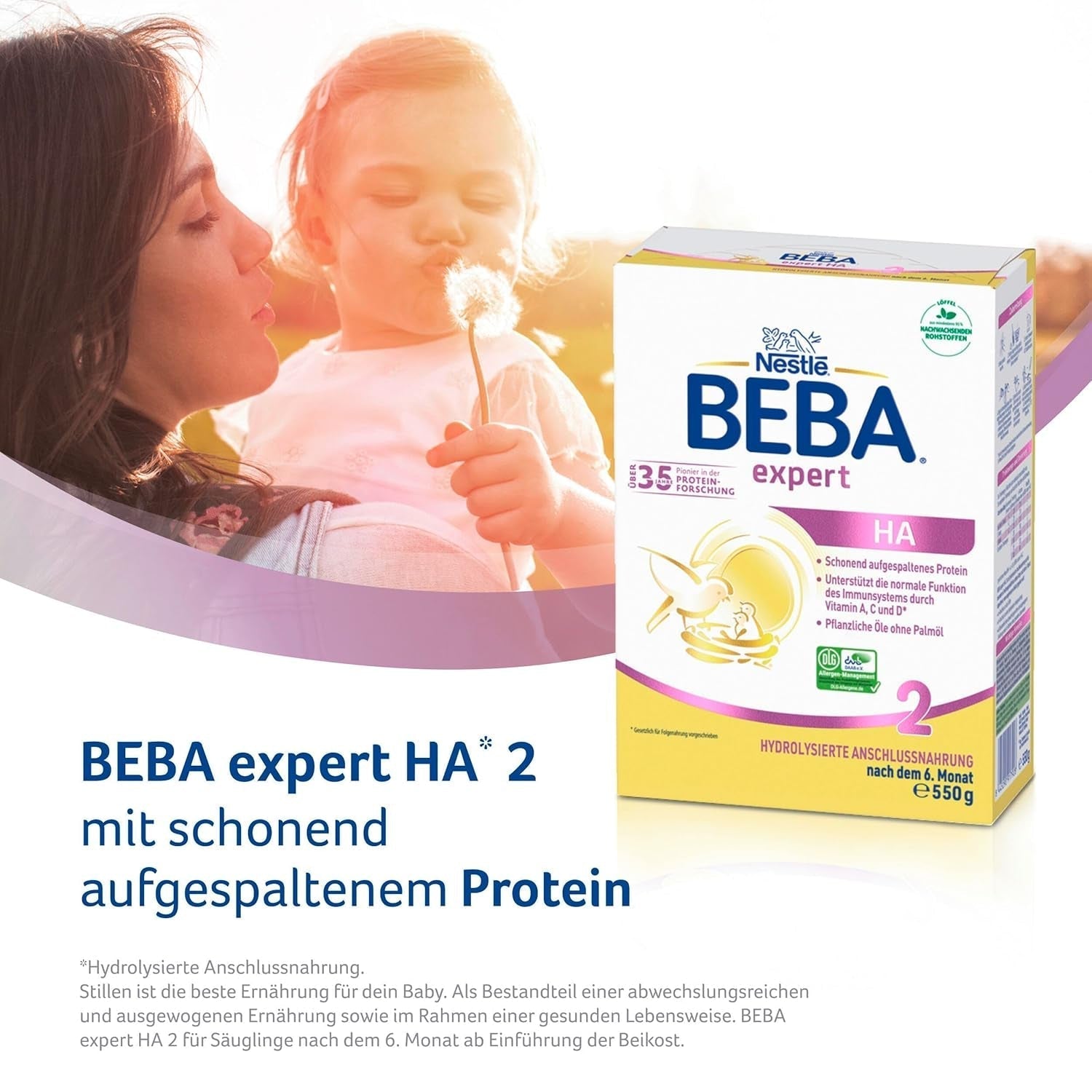 BEBA Expert HA 2 Lapte de continuare după 6 luni, hrană pentru copii cu proteină hidrolizată, doar lactoză, fără ulei de palmier, pachet de 6 (6 x 550 g) Naty Shop