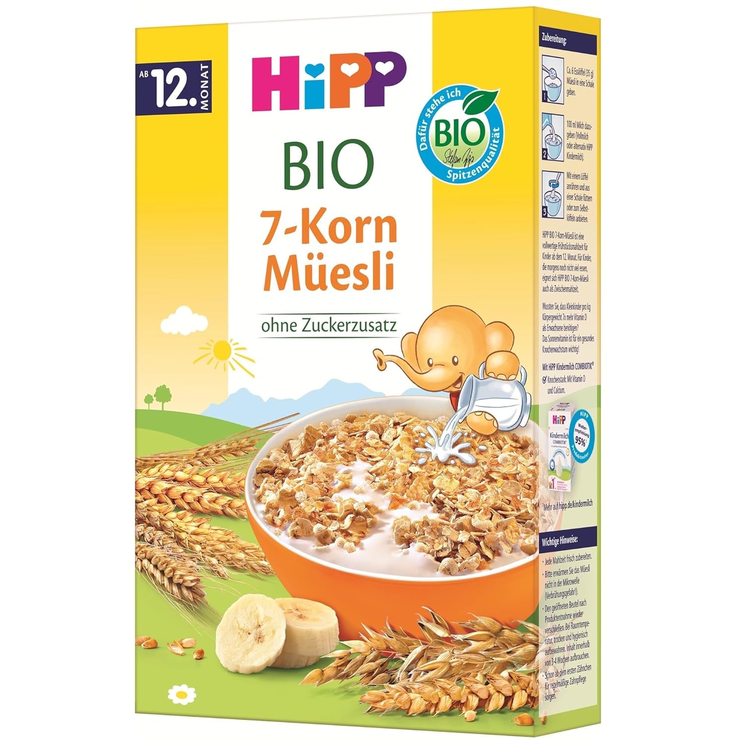 HiPP bio müsli se 7 zrny (8 x 200 g), od 12 měsíců, bez přidaného cukru, extra jemné kousky - snadné žvýkání, nejlepší bio kvalita