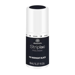 UV lak na nehty alessandro Striplac Midnight Black – Jemný a dlouhotrvající – Snadné odstranění díky odlupovací technologii – Veganský a bez krutosti – 8 ml