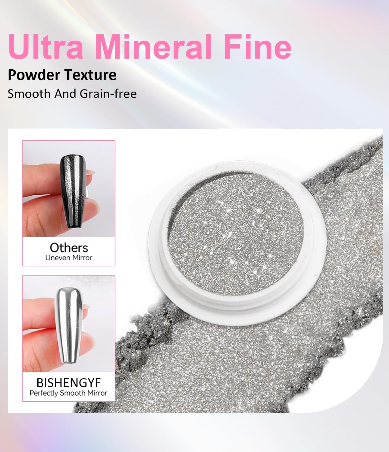 BISHENGYF Silver Chrome Nail Powder – Metal Holo Chromfarbener Nagelpuder, 1G Cromepulver Nägel Glitzer Glänzende Silver Nagelpulver Spiegeleffekt Pigment Nagelkunst, Diy-Design-Dekor Frauen Geschenk
