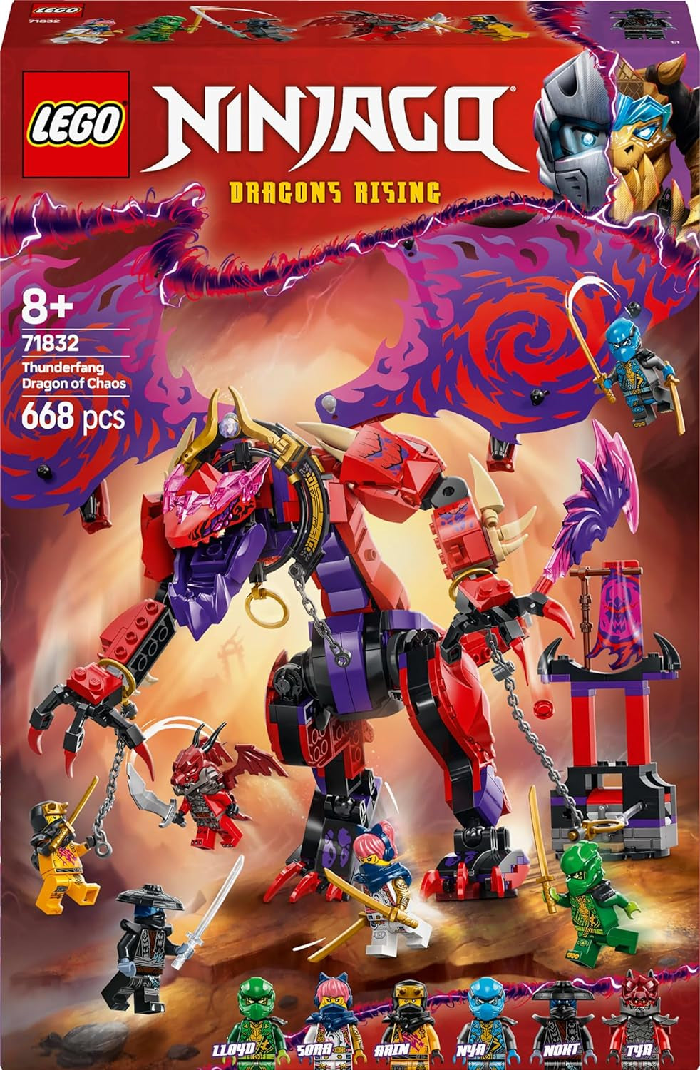 LEGO NINJAGO Chaos Dragon Thundertooth - Hračka se 6 minifigurkami nindžů - Stavebnice na hraní rolí pro chlapce a dívky ve věku 8+ - Dárky pro fanoušky televizního seriálu Rise of the Dragons 71832 Stavebnice Beuche den LEGO-Store