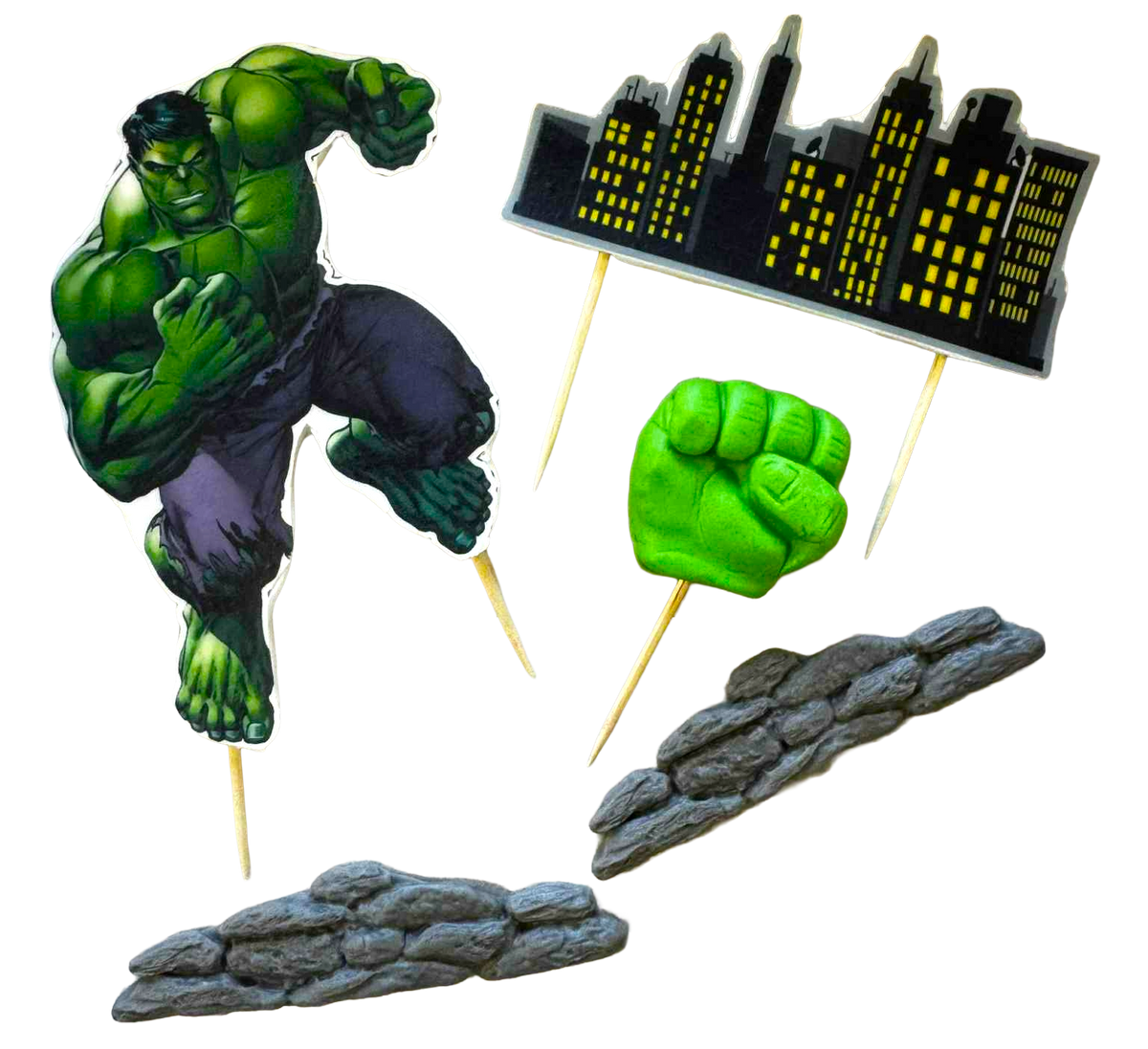 Hulk jedlé dekorace na dort – sada 5 figurek z cukrové hmoty