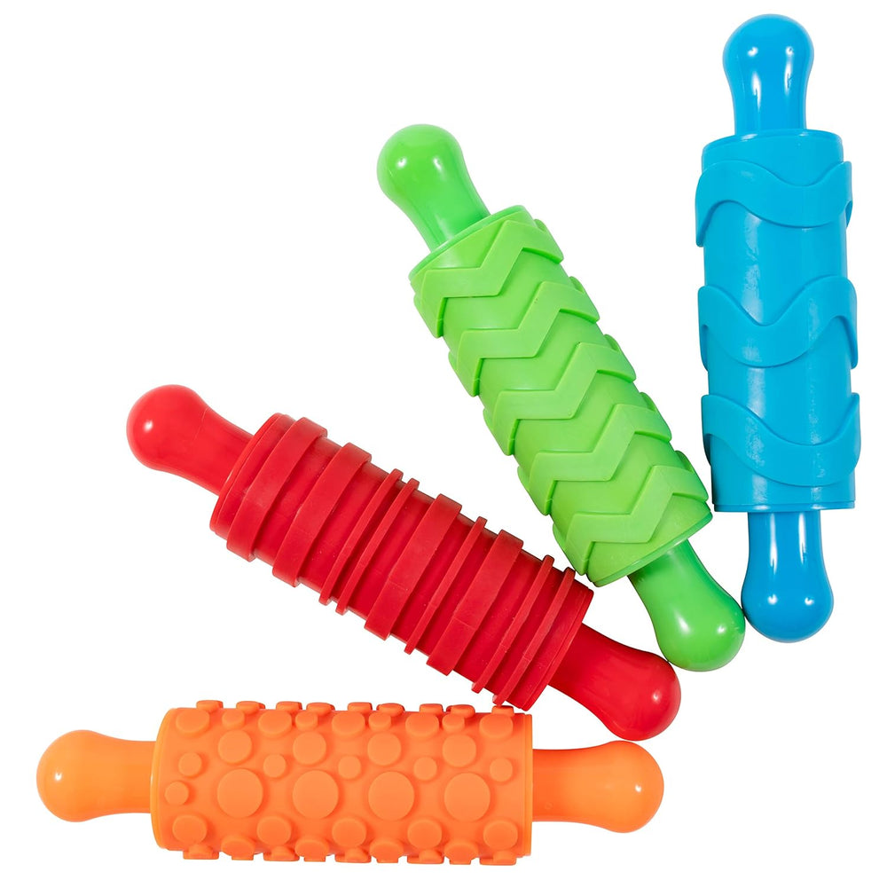 Mal- und Ton-Texturwalzen - 4er-Set - strukturované Knetrollen für Kinder - Vielseitige Muster zum Basteln und Dekorieren