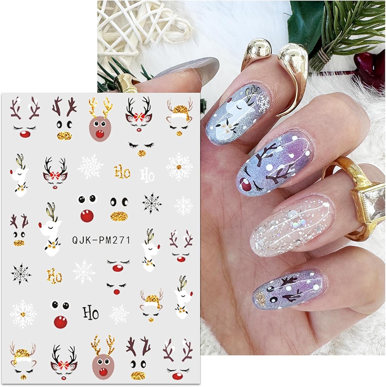 JMEOWIO Nagelsticker Weihnachten 10 Blatt Nail Art Sticker Selbstklebend Nagelaufkleber Glitter Schneeflocke Xmas Winter Urlaub Gold Dekoration Nageldesign Zubehör