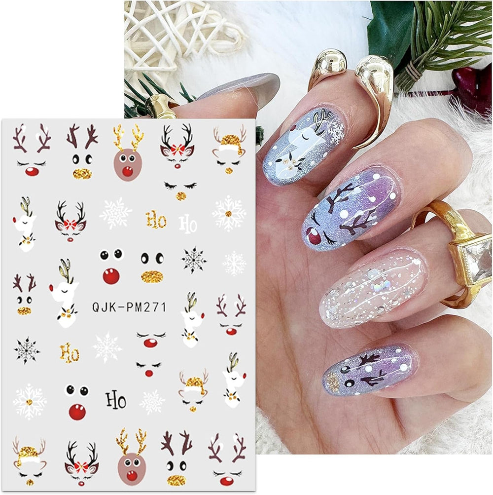 JMEOWIO Nagelsticker Weihnachten 10 Blatt Nail Art Sticker Selbstklebend Nagelaufkleber Glitter Schneeflocke Xmas Winter Urlaub Gold Dekoration Nageldesign Zubehör