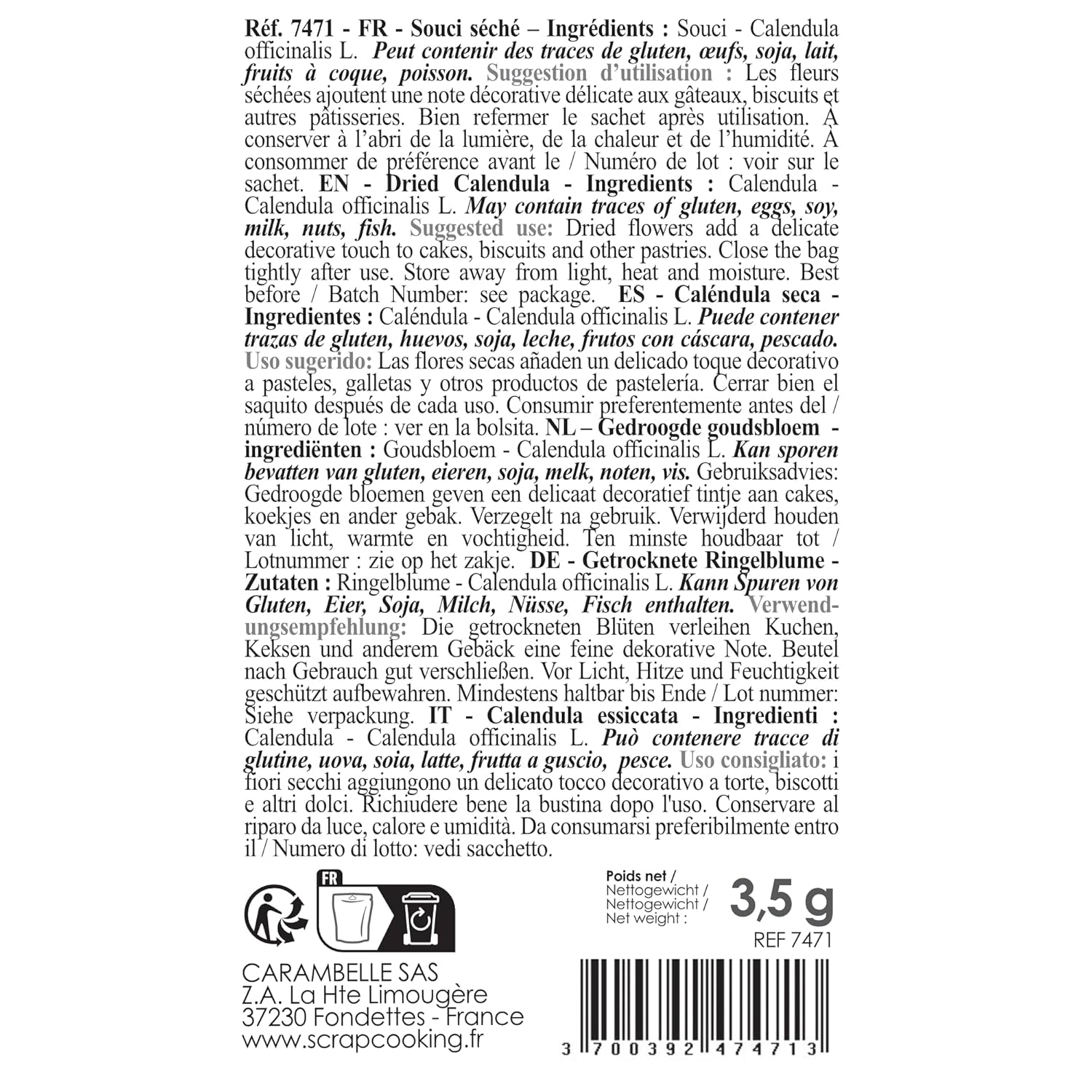 ScrapCooking - Sušené měsíčky 3,5g - Jedlé květiny - Ozdoby na pečení - Na dezerty, dorty, dorty, muffiny - Vánoce, jaro, narozeniny - zlatožlutá - 7471