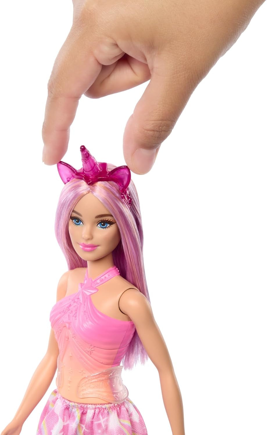 Păpuși Barbie Unicorn cu păr fantezie colorat, ținute cu gradient de culoare și accesorii fantezie în jurul temei unicorn, HRR13 Papusi Naty Shop