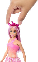 Barbie Einhorn Puppen mit bunten Fantasiehaaren, Outfits mit Farbverlauf und Fantasy-Accessoires rund um das Thema Einhorn, HRR13