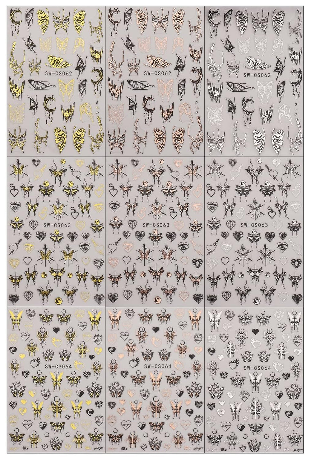 JMEOWIO Nagelsticker Schmetterling 9 Blatt Nail Art Sticker Selbstklebend Nagelaufkleber Mond Dekoration Nageldesign Zubehör