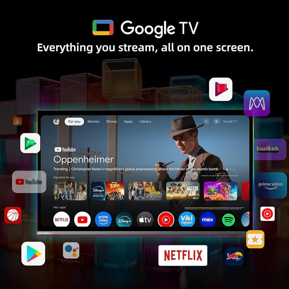 CHIQ 50QA10 Televizor inteligent QLED 4K UHD de 50 de inci cu Google, QLED Pro, DLG 120Hz, MEMC, VRR, ALLM, HDR10, Dolby Audio, 4x HDMI 2.1, gamă largă de culori, carcasă metalică fără ramă, Chromecast, Asistent Google