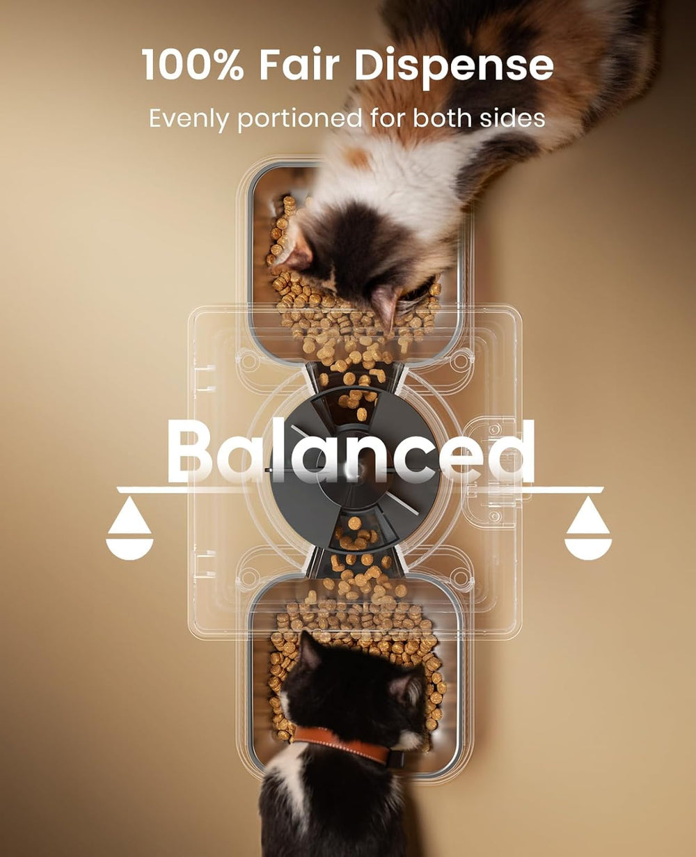 Oneisall 5L Futterautomat Katze 2 Näpfe, Katzenfutter Automat s einem Knopf, Einfache Bedienung, Futterspender für Katzen/Hunde, mit Edelstahlschüssel, Voice Recorder, für kleine/mittlere Haustiere