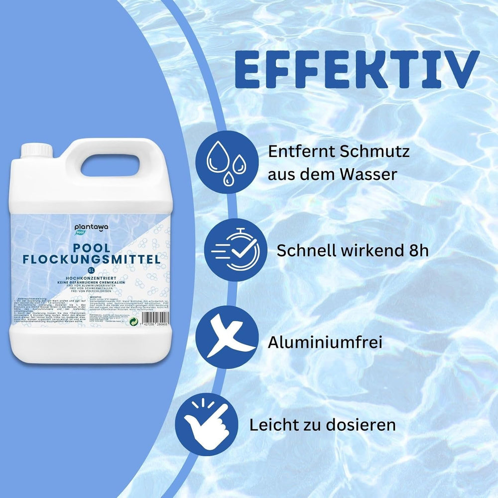 Bazénový flokulant 5L | Bazénový flokulant pro křišťálově čistou vodu | Velmi koncentrovaný a ekonomický | Vhodné pro všechny filtrační systémy | Žádné škodlivé přísady