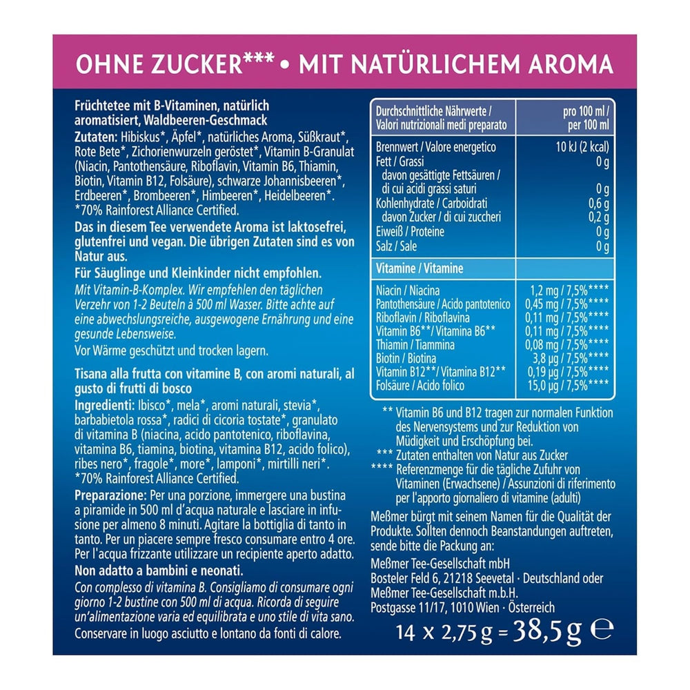 Meßmer Cold Tea Sommer-Beere | 14 pliculețe piramidale | Fără gluten | Fără lactoză | Vegan