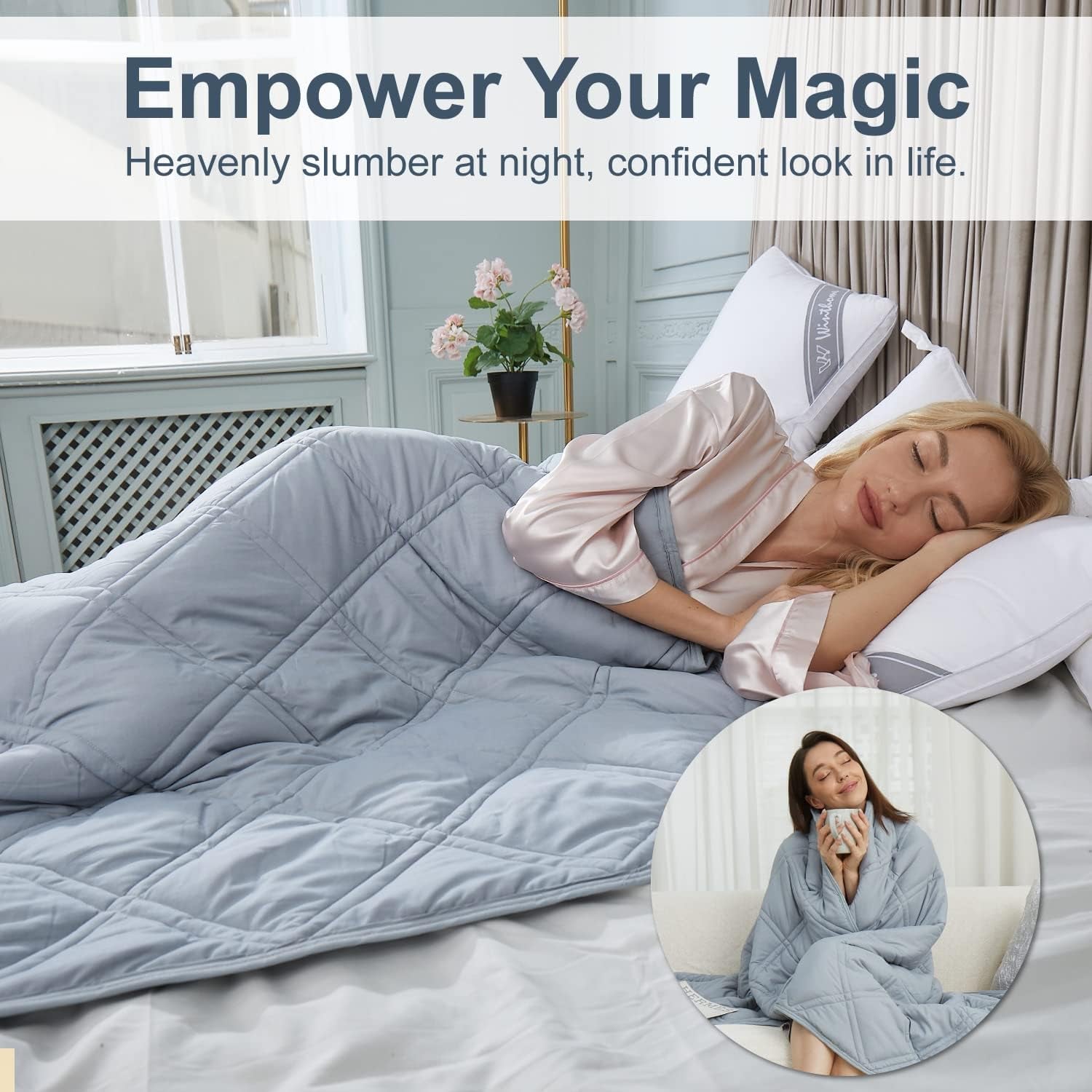 Winthome Pătură ponderată cu capac de plapumă 150X205Cm 10.4Kg, pătură ponderată confortabilă, pătură de terapie anti-stres, pătură grea pentru somn profund și recuperare mai bună, pătură grea pentru adulți (gri) Paturi si Cuverturi Besuche den Winthome-Store