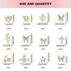 24 Stück Nagel-Charms, Y2K-Legierung, Nail Art, Strass-Charms, 3D-Herz, Schleife, Schmetterling, Charm Mit Strasssteinen, Kirsch-Nagel-Edelsteinen, Glänzender Schmuck