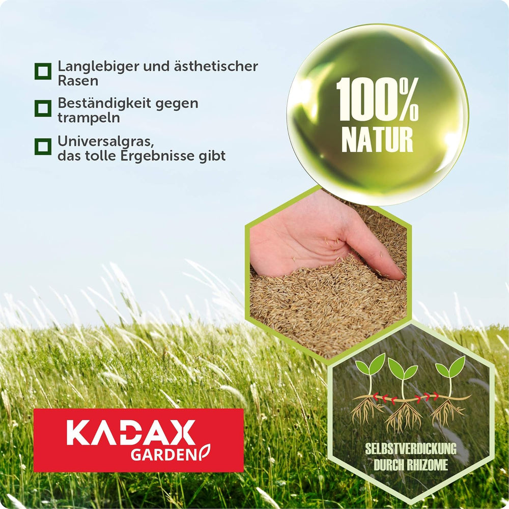 KADAX Ziergras, 200 M², Ziergrassaatgut, Grassaatgut, Rasenmischung, Grassamen, Rasensaat, Wirksames Saatgut, Rasensaatmischung, Gras, Saatgutmischung (5 Kg)