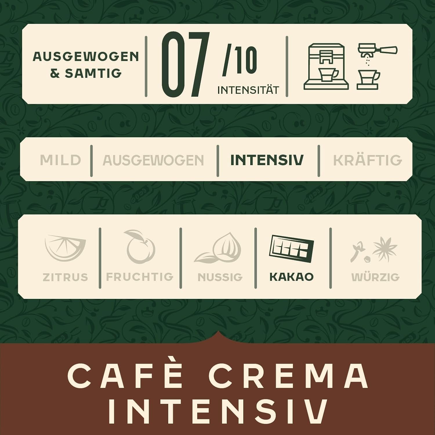 Jacobs Kaffeebohnen Café Crema Intense, intensiv mit Kakao- & Nussnote, geröstet in Bremen, Intensität 7/10, Kaffee ganze Bohnen, 1 kg