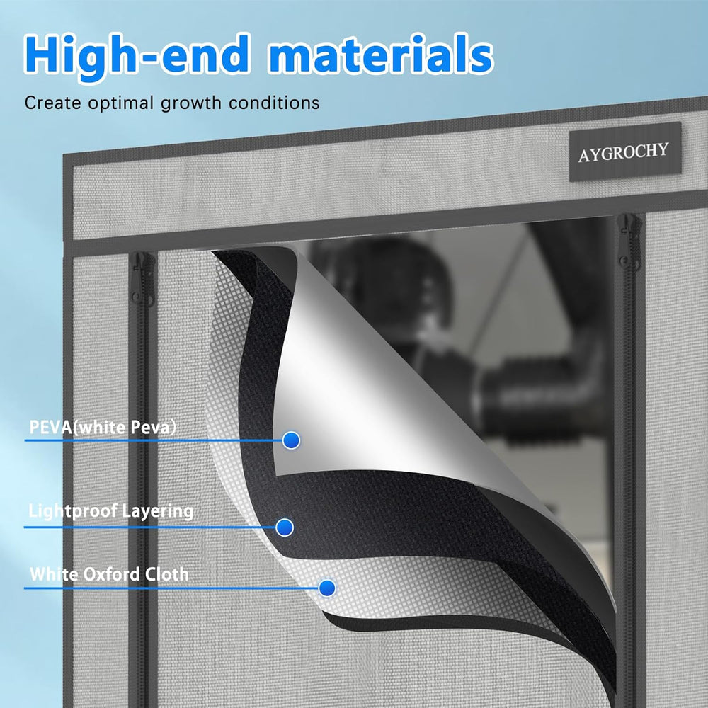 Aygrochy Grow stan 60x60x160cm vnitřní pěstební stan s reflexním bílým PEVA odnímatelným spodním tácem pro prostor pro pěstování rostlin