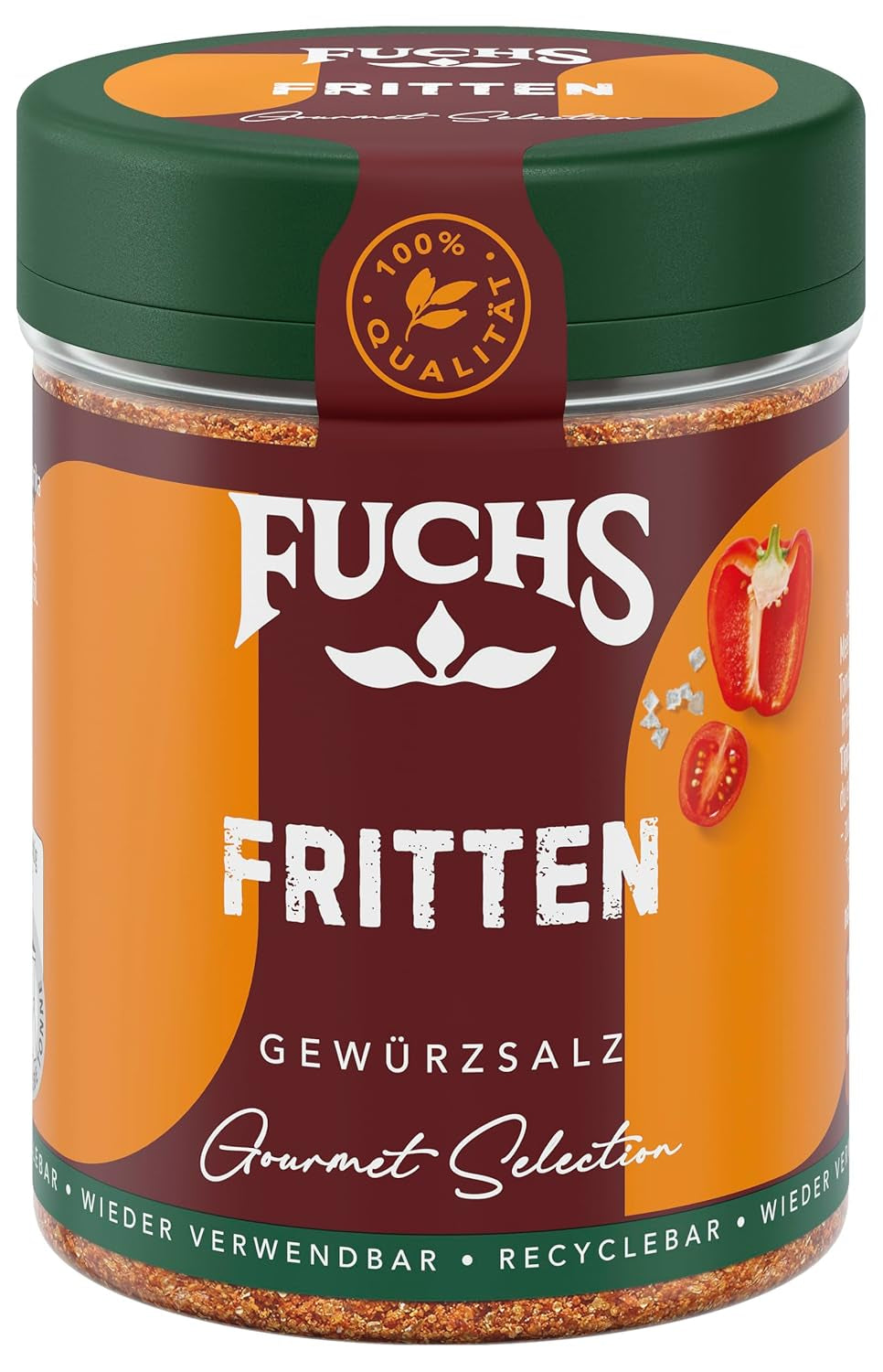 Fuchs Gourmet Selection Klassisch/Heimisch – Bratkartoffel Gewürzsalz, nachfüllbares Kartoffel Gewürz, Salz zum Würzen von Brat- & Ofenkartoffeln, Pommes Frites & Co, vegan, 70 g