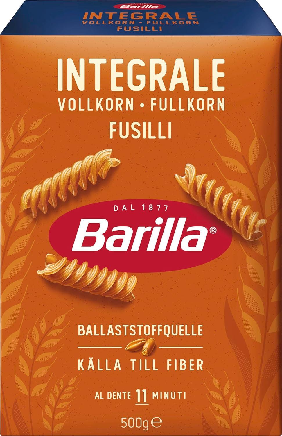 Barilla Pasta Integrale Fusilli – Semolinové těstoviny s přírodní vlákninou, 500 g