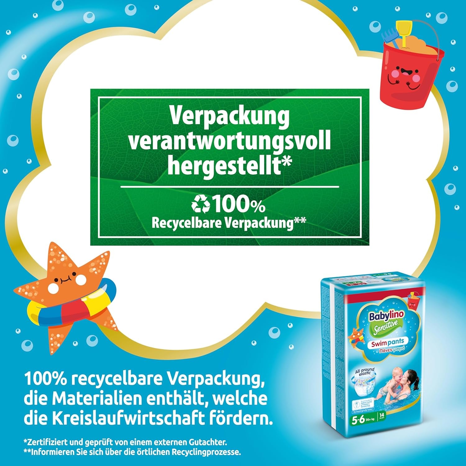 Plenky Sensitive Swim Pants, na moře a bazén, velikost 5-6 (nad 14 kg), 84 kusů