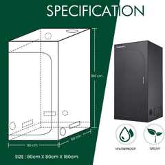 Pěstební stan 80x80x180cm Pěstební stan s odnímatelným vodotěsným podnosem Ideální velikost pro hydroponii